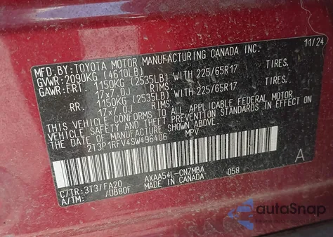 2025 Toyota Rav4 Xle from USA, damaged, VIN 2T3P1RFV4SW496406